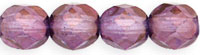 6mm Czech Faceted Round Fire Polish Beads - Transparent Amethyst Lumi