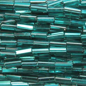 20mm, .75" Czech Bugle Bead, Silver Lined Emerald Green