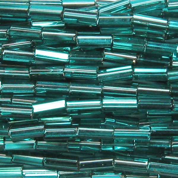 20mm, .75" Czech Bugle Bead, Silver Lined Emerald Green