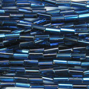 25mm, 1" Czech Bugle Bead, Silver Lined Montana Blue