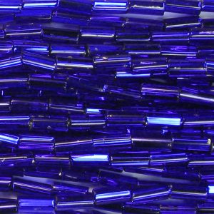 25mm, 1" Czech Bugle Bead, Silver Lined Cobalt Blue