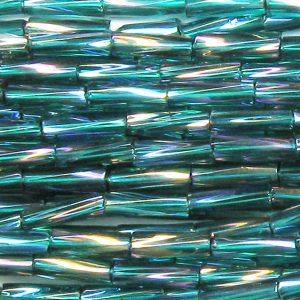 #3, 7mm Czech Twist Bugle Bead, Transparent Emerald Green AB