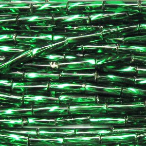 20mm, .75" Czech Twist Bugle Bead, Silver Lined Dark Kelly Green