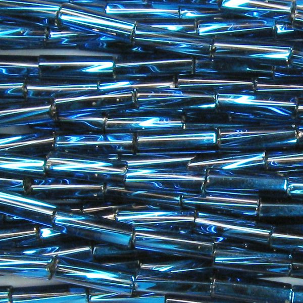 25mm, 1" Czech Twist Bugle Bead, Silver Lined Montana Blue