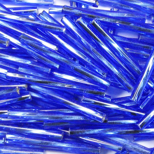 25mm, 1" Czech Twist Bugle Bead, Silver Lined Sapphire Blue