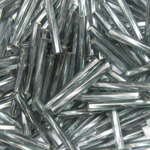 25mm, 1" Czech Twist Bugle Bead, Silver Lined Black Diamond