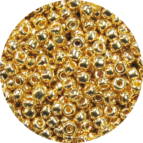 Seed bead, Miyuki, glass, opaque light 24Kt gold-plated, (RR193), #15  rocaille. Sold per 4-gram pkg. - Fire Mountain Gems and Beads