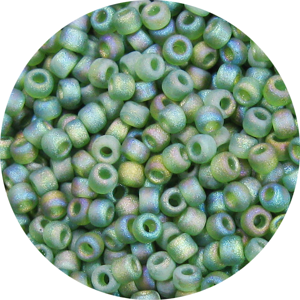 15/0 Frosted Transparent Iridescent Olive Green Japanese Seed Bead F298