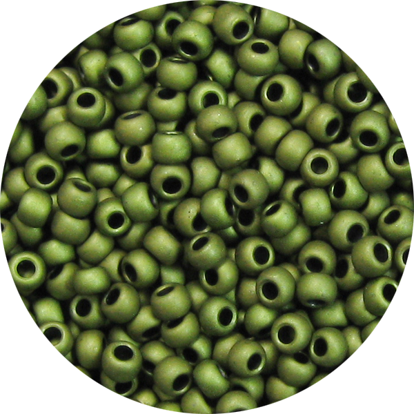 15/0 Frosted Metallic Khaki Green Japanese Seed Bead F459
