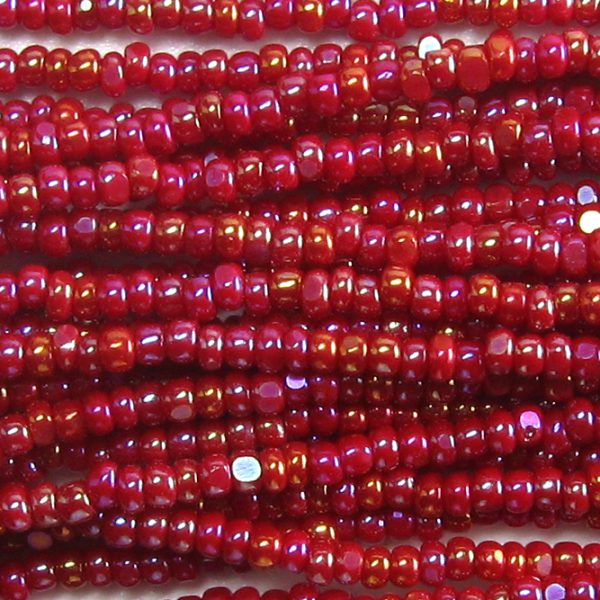 13/0 Czech Charlotte Cut Seed Bead, Opaque Dark Red AB