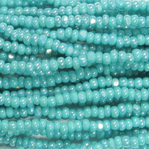 13/0 Czech Charlotte Cut Seed Bead, Opaque Green Turquoise AB