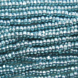 13/0 Czech Charlotte Cut Seed Bead, Terra Galvanized Robin's Egg Blue