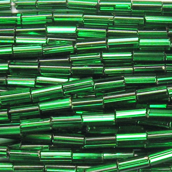 25mm, 1" Czech Bugle Bead, Silver Lined Dark Kelly Green