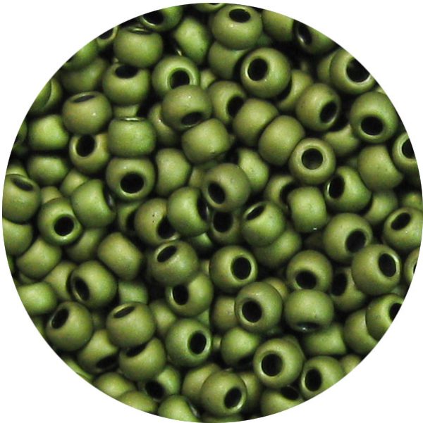 3/0 Japanese Seed Bead Frosted Metallic Khaki Green F458