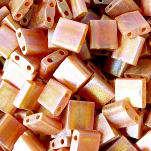 5mm Square Tila Bead, Frosted Smoke Topaz AB