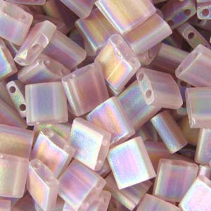5mm Square Tila Bead, Frosted Amethyst AB