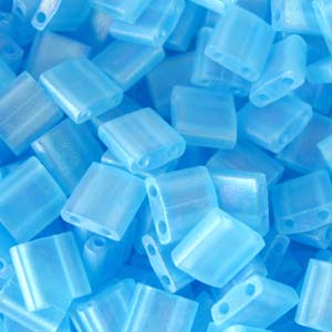 5mm Square Tila Bead, Frosted Aqua Blue AB