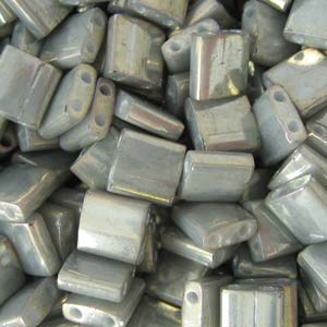 5mm Square Tila Bead, Gold Luster Opaque Oyster Grey