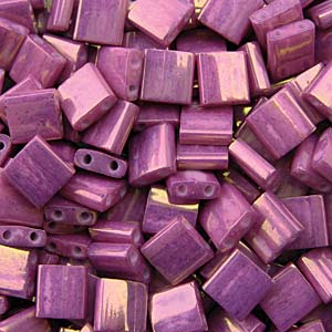 5mm Square Tila Bead, Gold Luster Opaque Purple