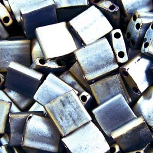 5mm Square Tila Bead, Frosted Metallic Gunmetal AB