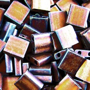 5mm Square Tila Bead, Frosted Metallic Copper AB