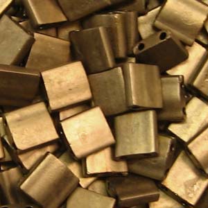 5mm Square Tila Bead, Frosted Metallic Bronze