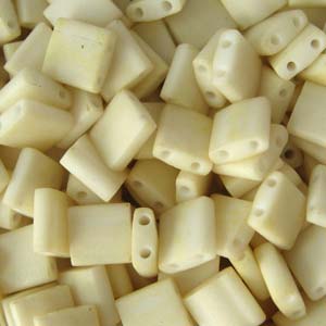 5mm Square Tila Bead, Frosted Ivory