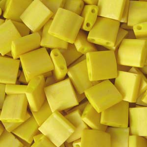 5mm Square Tila Bead, Frosted Dandelion Yellow