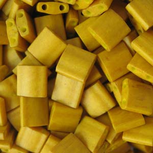 5mm Square Tila Bead, Frosted Mustard Yellow