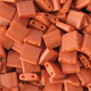 5mm Square Tila Bead, Frosted Terra Cotta Orange