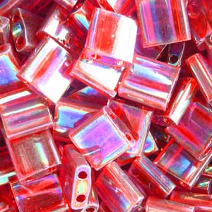 5mm Square Tila Bead, Transparent Ruby AB