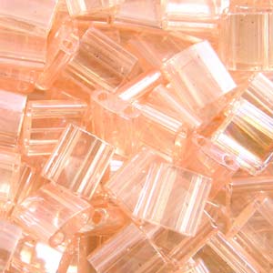 5mm Square Tila Bead, Transparent Peach Luster