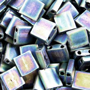 5mm Square Tila Bead, Frosted Multi-Iris