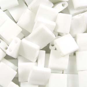 5mm Square Tila Bead, Frosted White AB