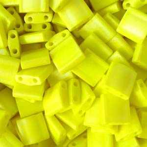 5mm Square Tila Bead, Frosted Yellow AB