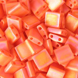 5mm Square Tila Bead, Frosted Orange AB