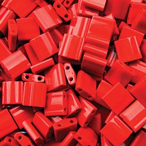 5mm Square Tila Bead, Opaque Red