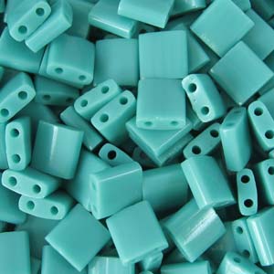 5mm Square Tila Bead, Opaque Turquoise Green