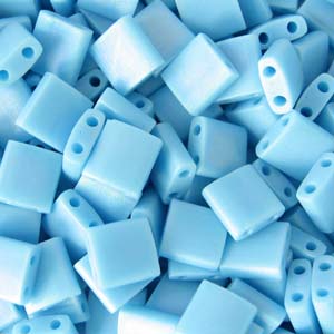 5mm Square Tila Bead, Frosted Baby Blue AB