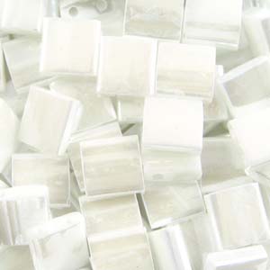 5mm Square Tila Bead, Opaque White Luster
