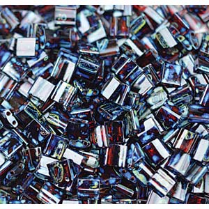 5mm Square Tila Bead, Transparent Garnet Picasso