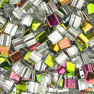 5mm Square Tila Bead, Crystal Vitrail