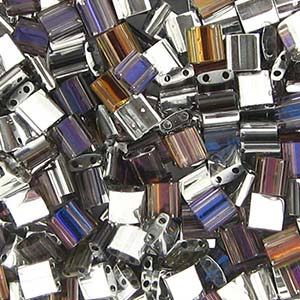 5mm Square Tila Bead, Crystal Heliotrope