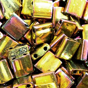 5mm Square Tila Bead, Metallic Gold Iris