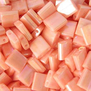 5mm Square Tila Bead, Opaque Peach