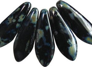 5x16mm Dagger Beads, Opaque Black Picasso
