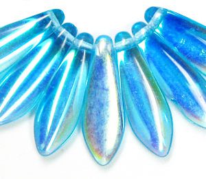 5x16mm Dagger Beads, Aqua Blue AB