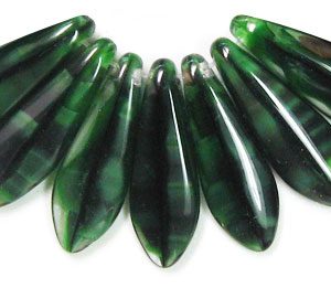5x16mm Dagger Beads, Green and Black Zebra