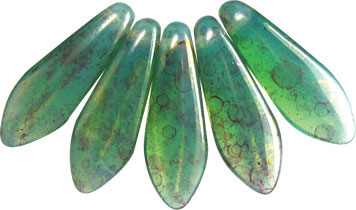 5x16mm Dagger Beads, Peridot Opal with Bronze Wash