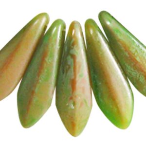 5x16mm Dagger Beads, Opaque Olive Green/Pink